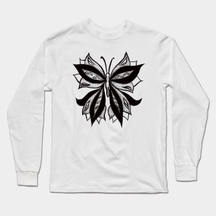 Abstract Butterfly Stipple Shaded Ink Drawing Long Sleeve T-Shirt